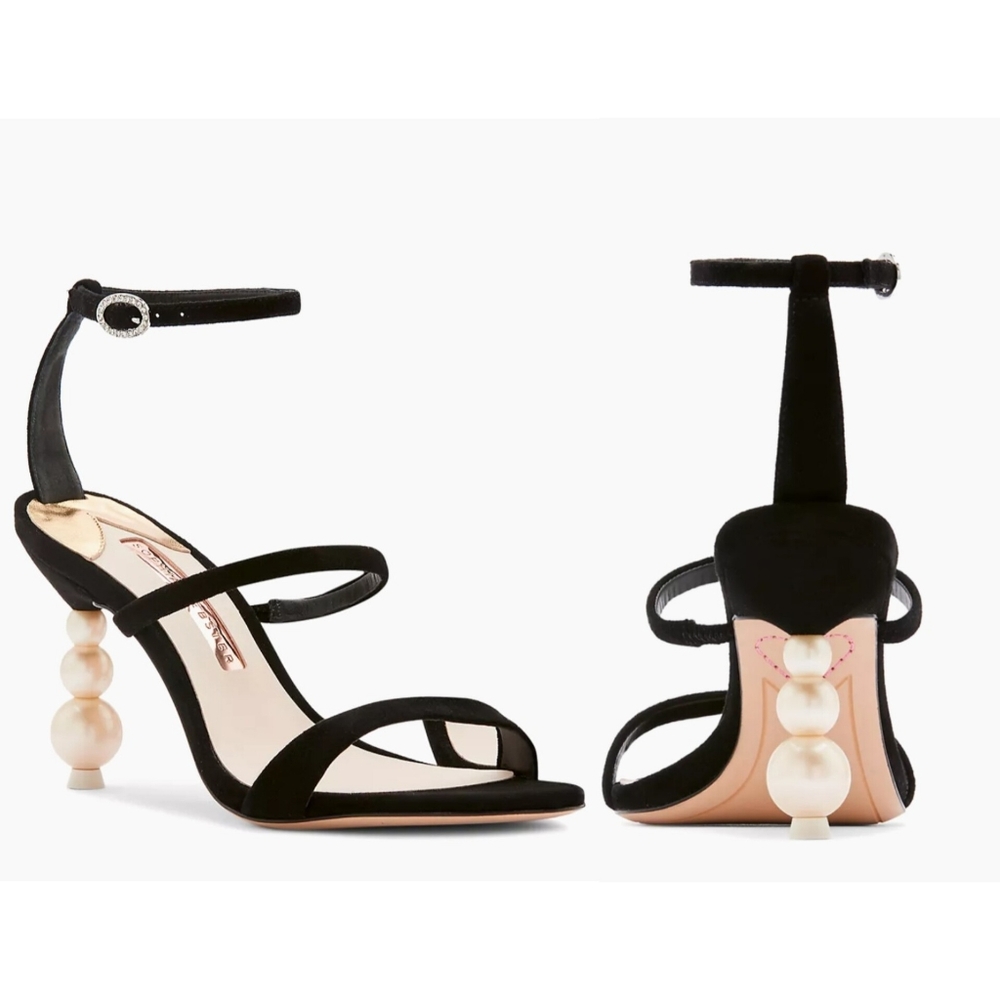 💯Authentic Sophia Webster Rosalind Pearl-Heel Black Suede Sandal